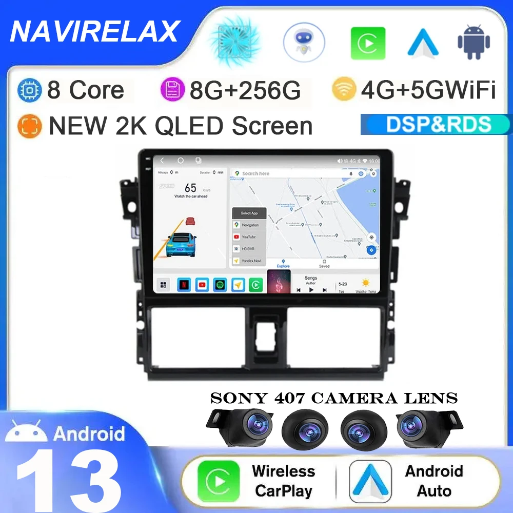 

Android 13 For Toyota Vios Yaris 2013 2014 2015 2016 Car Radio GPS Video Player Multimedia Navigation Carplay 4G WIFI DSP 2Din