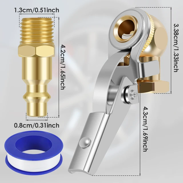 Kodilin 5-Pack 1/4" FNPT Brass Lock-On Tire Chucks - Open Flow Air Chuck For Inflators And Compressors