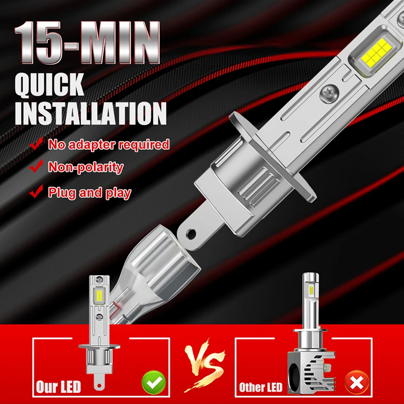 LED 헤드라이트 전구 EMC Canbus 팬리스 무선 자동차 LED 램프, 4575 CSP 칩, 6500K 화이트 플러그 앤 플레이, 12V 24V, 2X H1, 16 개