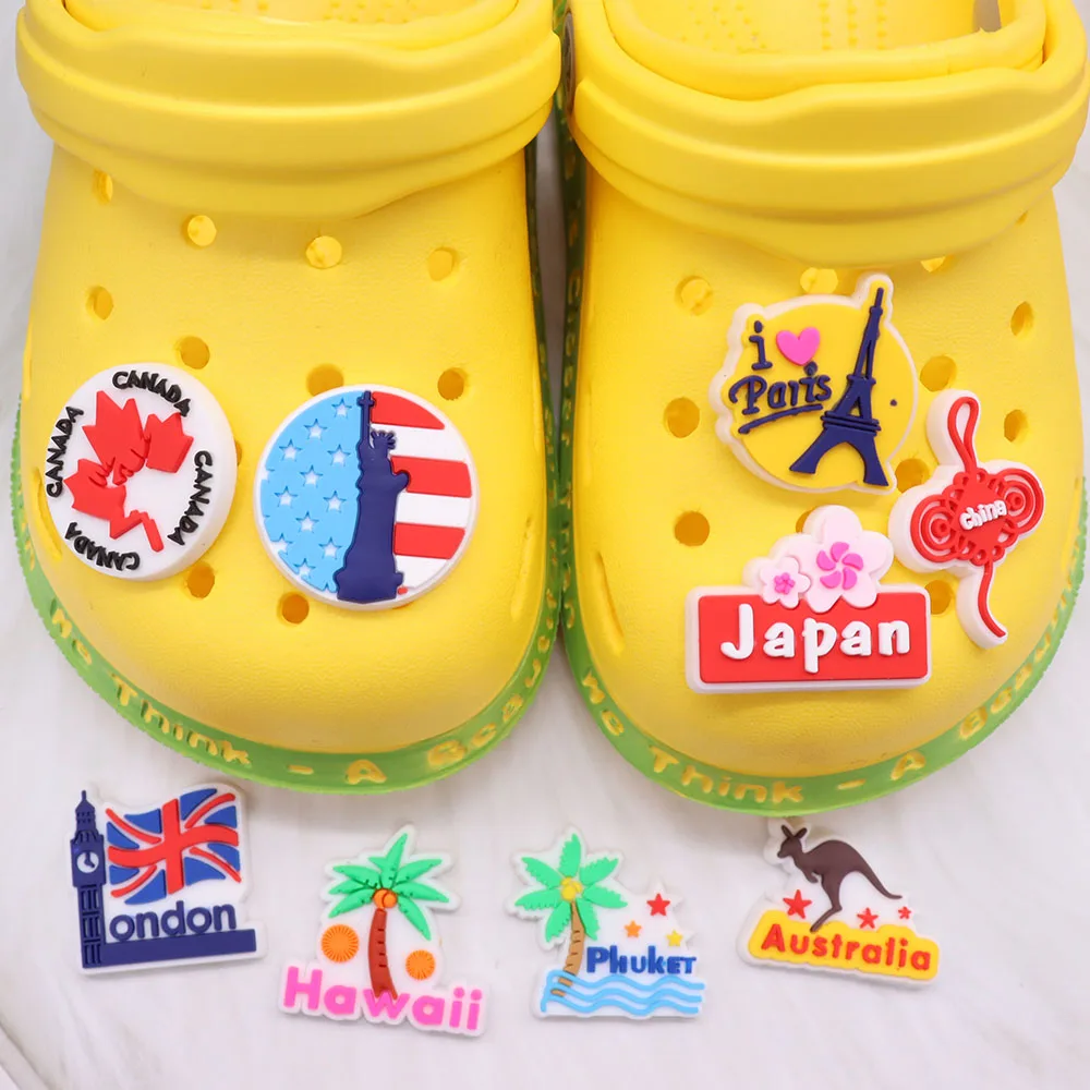 

9pcs/Set Canada London China PVC Shoe Decorations Garden Shoes Accessories Fit DIY Kids Wristband Sandals Croc Jibz Charm