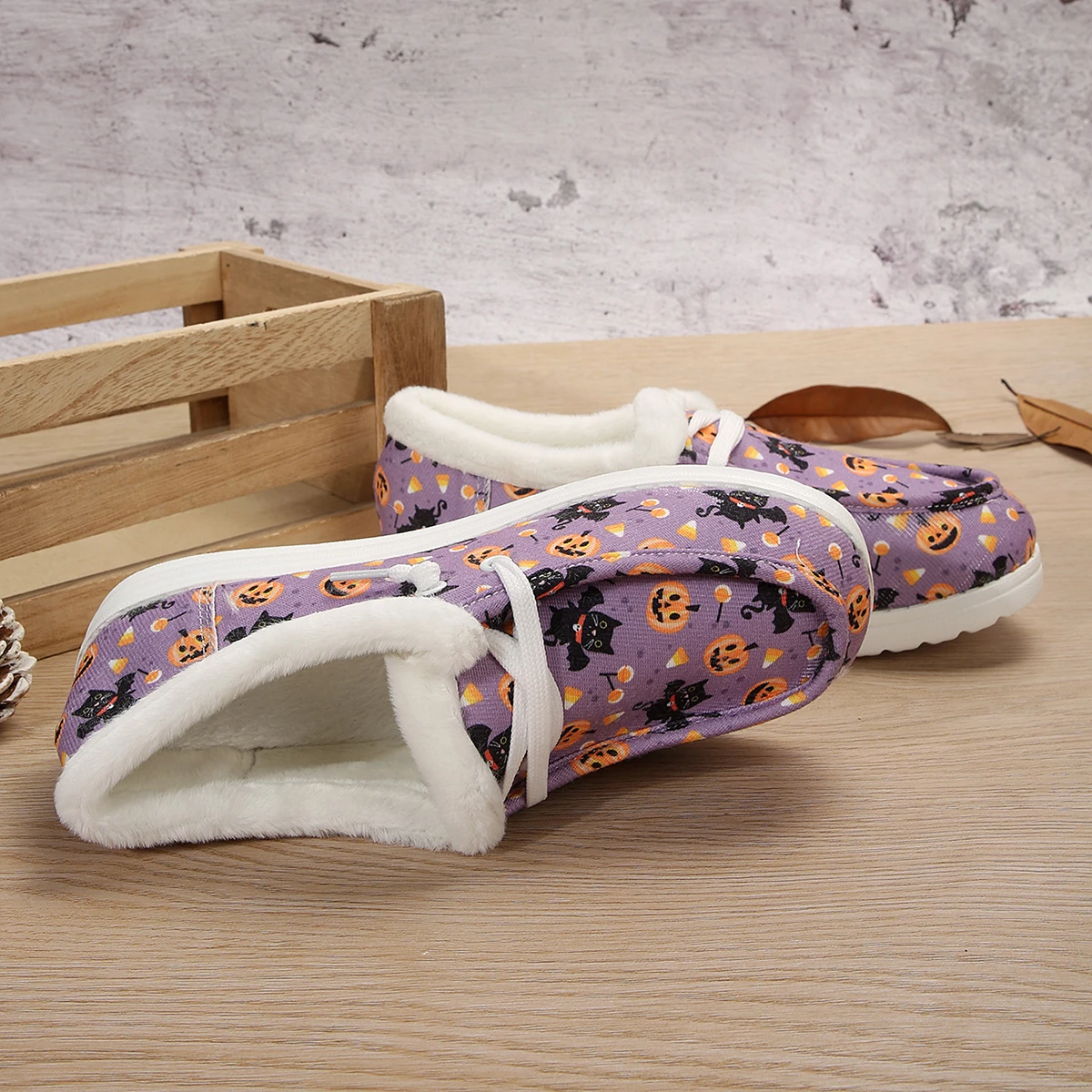 Halloween limited ladies fashion new pumpkin will fly cat print casual shoes plush shoes