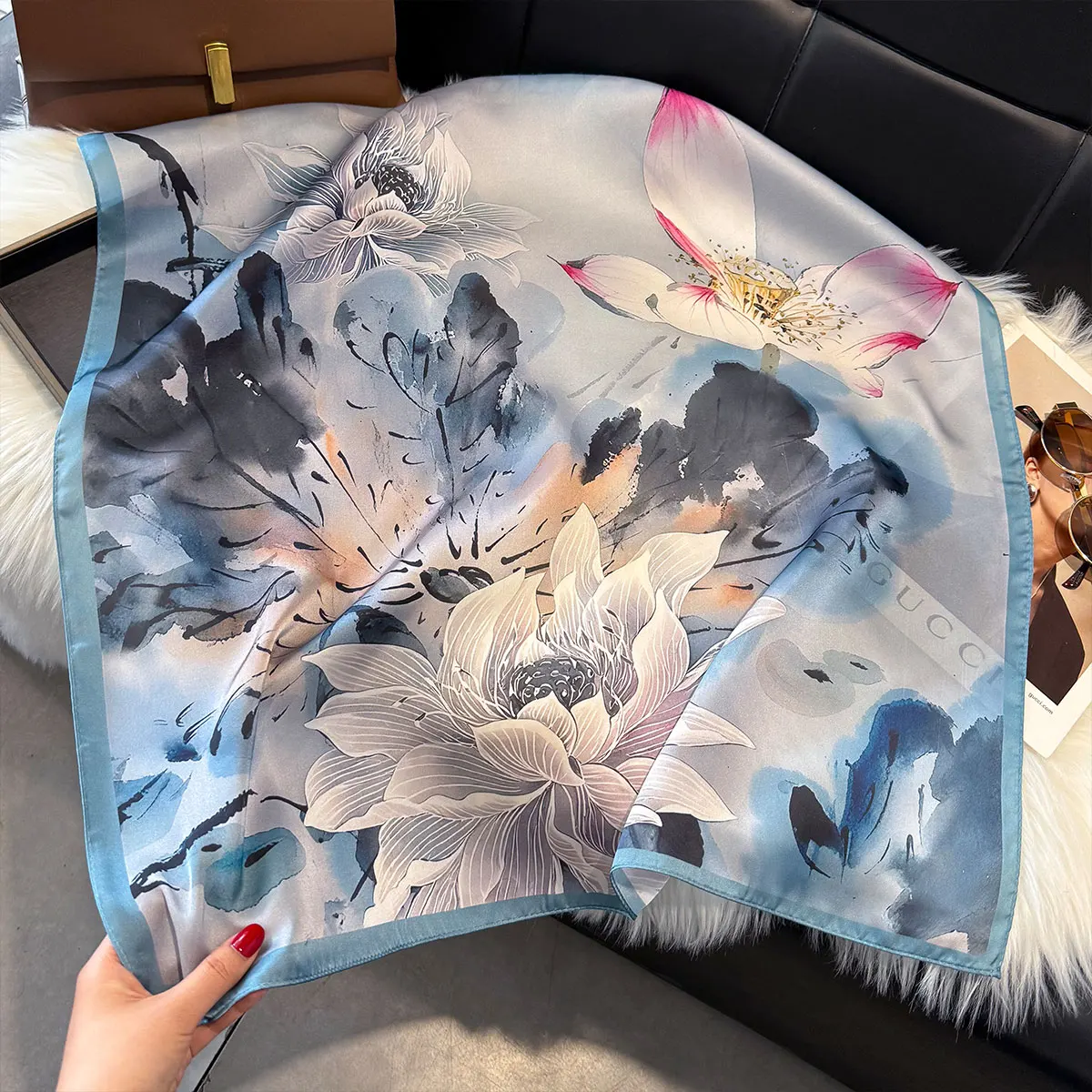 Four Seasons NEW Floral Square Scarf Women Satin Shawl Wrap Hijab Female Hair Luxury Headkerchief Beach Sun Protection Bandana