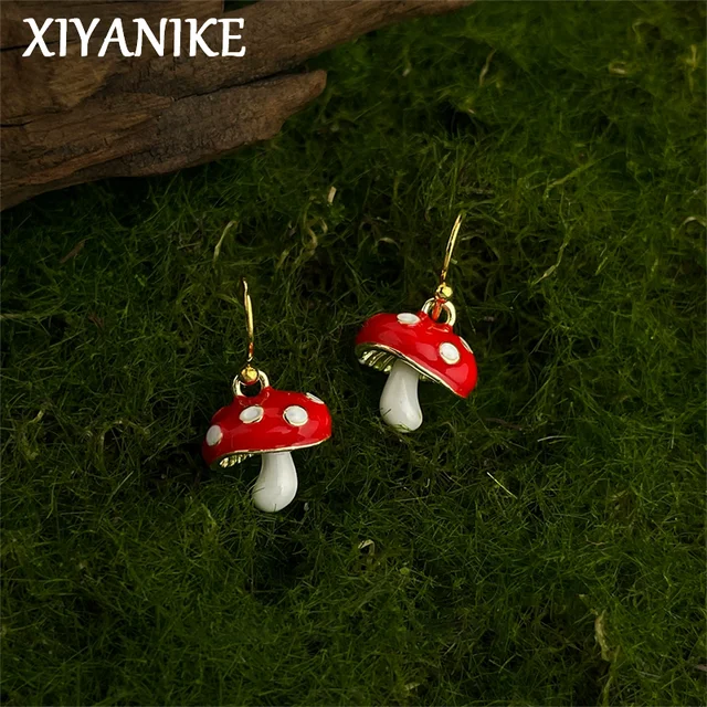 XIYANIKE Sweet Cute Red Mushroom Drop Dangle Earrings For Women Girl Fashion New Handmade Jewelry Gift Party Music Festival