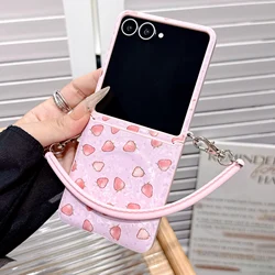 Magnetic Strawberry Flip Case with Silicone Wristband for Motorola Razr 50 (With strap)