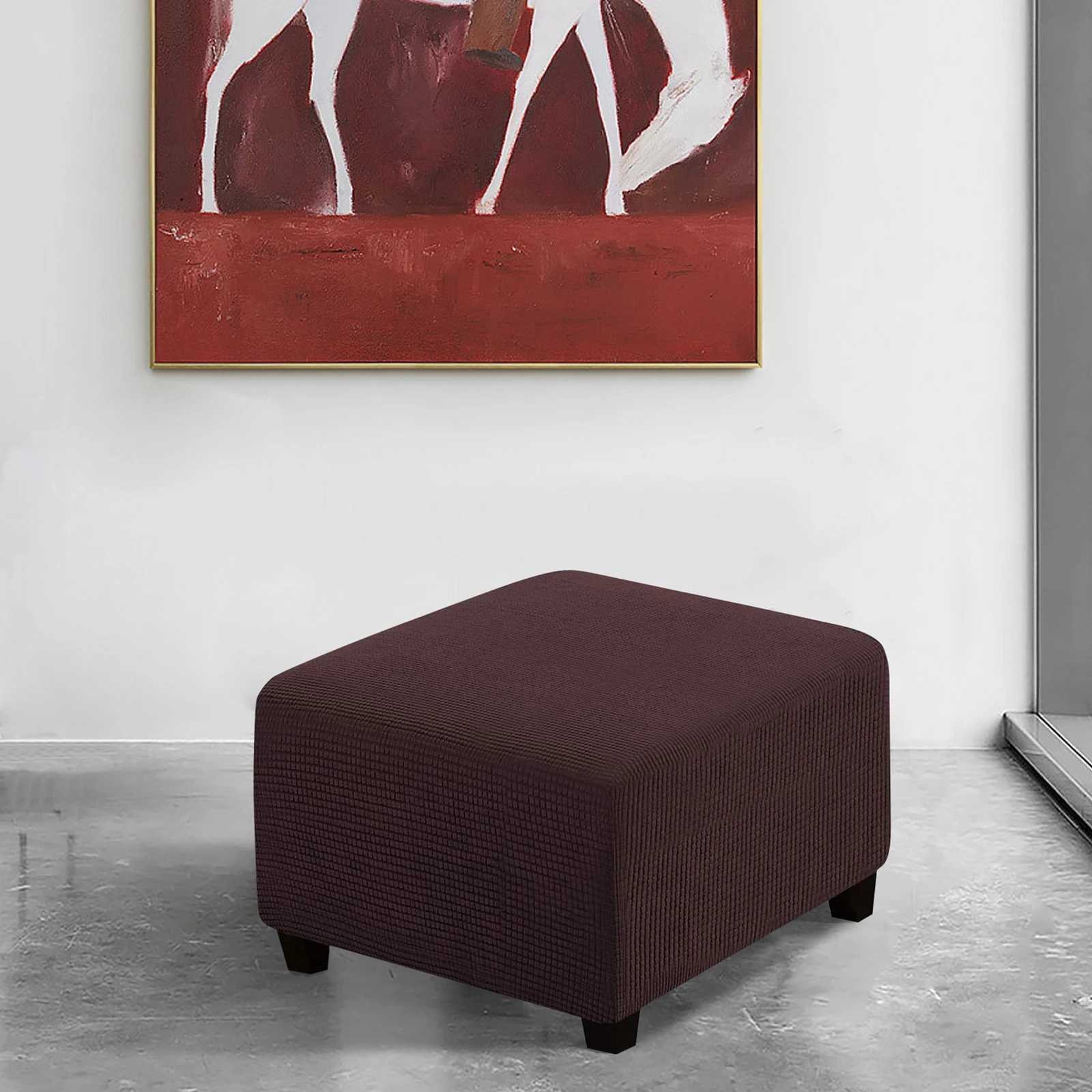 Jacquard Square Ottoman Cover Stretch Spandex Footstool Sofa Covers All-inclusive Footrest Chair Slipcover for Living Room Decor 6