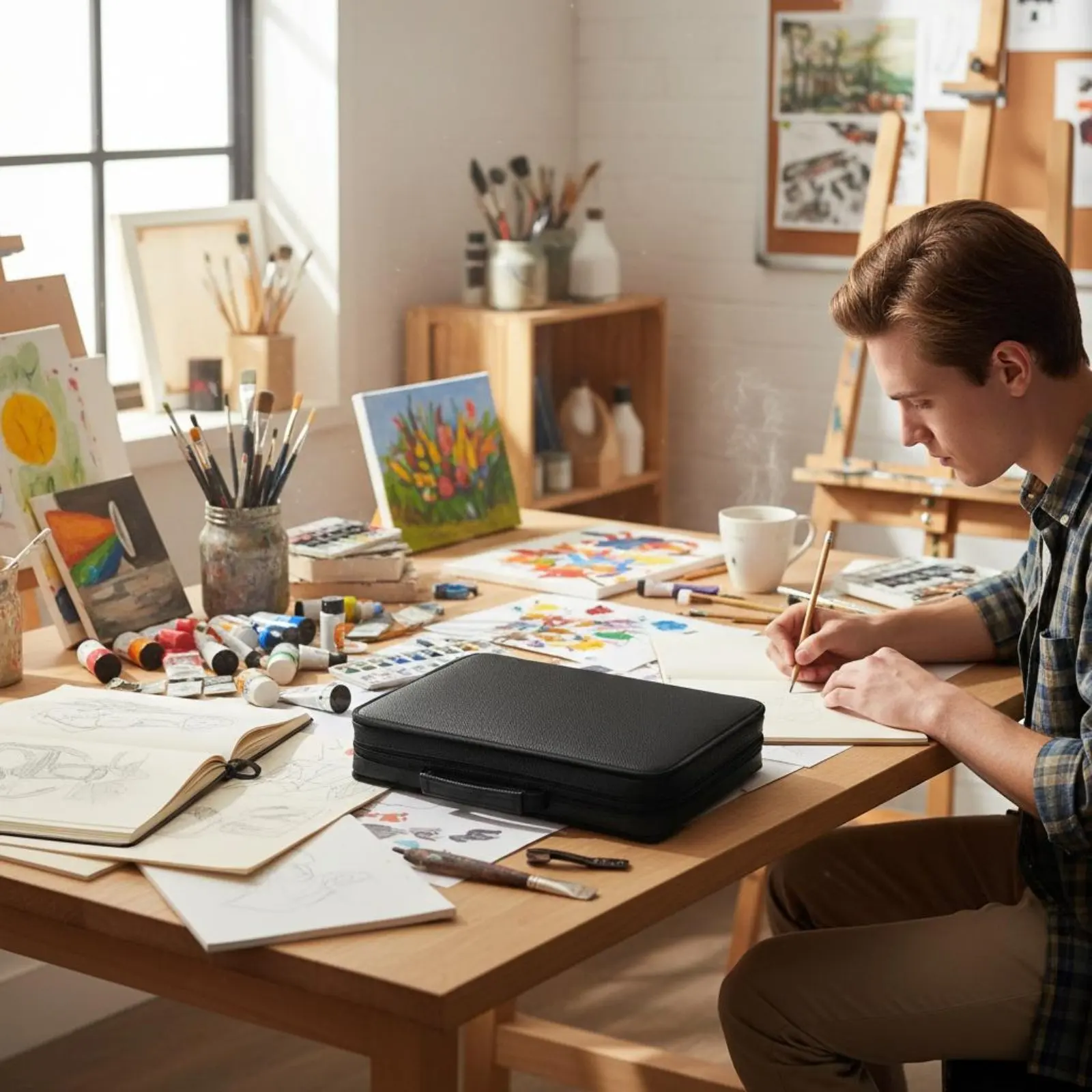 대용량 마커 케이스 오래 지속되는 PU 소재 다층 마커 정리함 지퍼가 달린 컬러 필기구 가방 방수