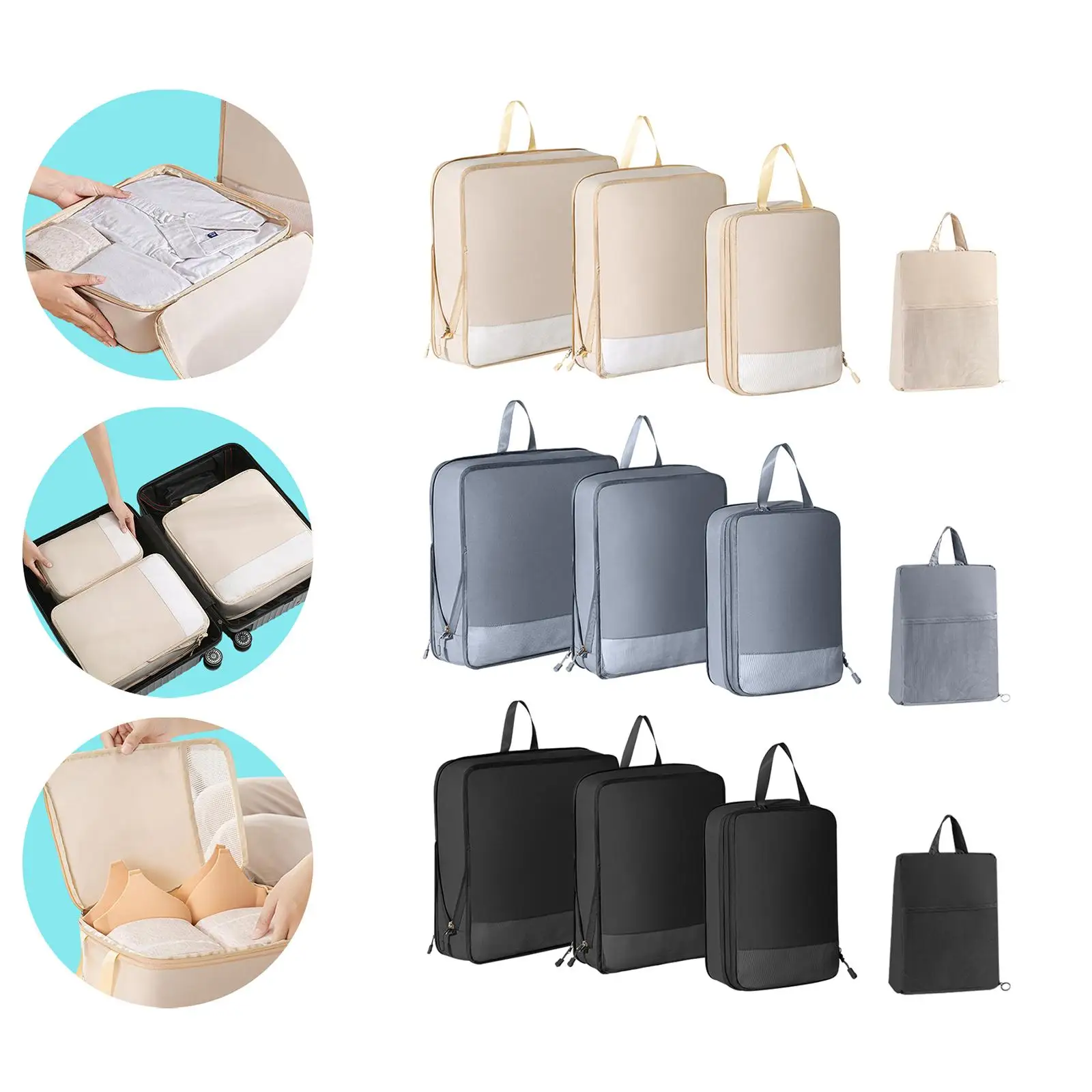 4Pcs Compression Packing Cubes Set Washable Machine and Shoes Bag for Business