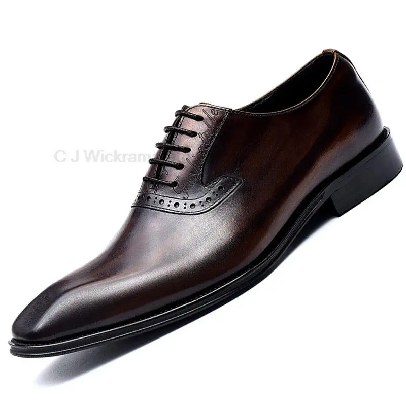 

Winter Luxury Men Genuine Leather Shoes Lace Up Wedding Office Business Pointed Toe Formal Men's Dress Oxford Shoes For Men