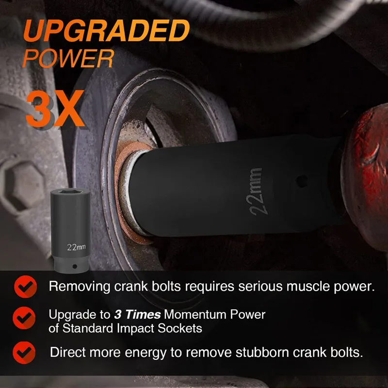 4-Piece Crank Bolt Socket Set - 17mm, 21mm, 22mm, 27mm - 3X Power Impact Sockets For Harmonic Balancer Removal - View #8