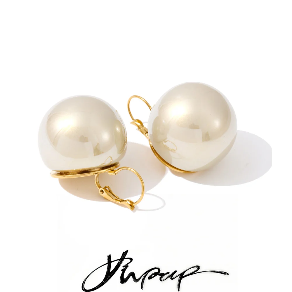 Yhpup Simulated Pearls Round Big Exaggerated Hoop Earrings for Women