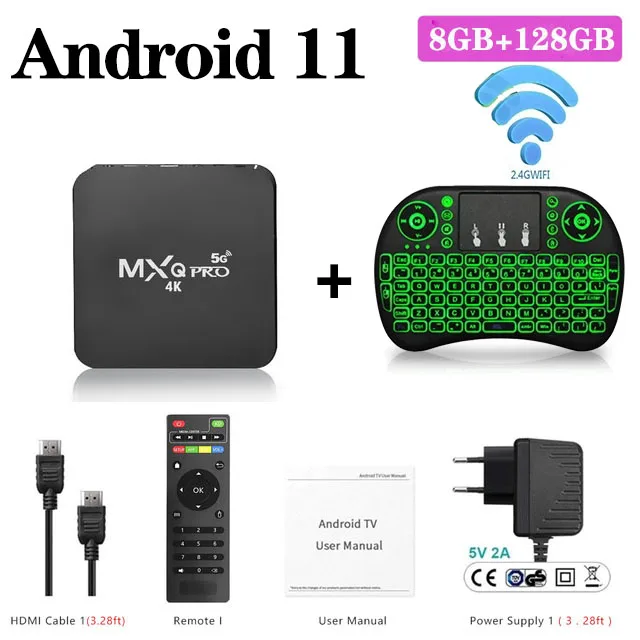 Mxq Pro TV BOX Android RK3228A 2.4GWiFi 8GB RAM 128GB ROM Media Player 4K  Set