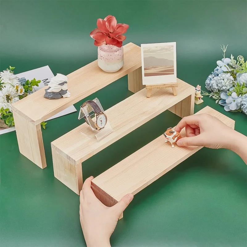 Elegant Wooden Display Risers for Crafts, Jewelry, and Collectibles