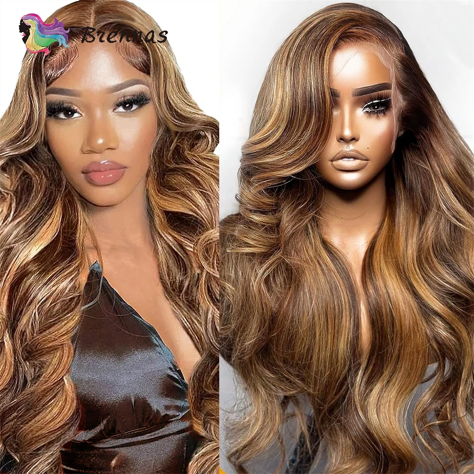 

Ombre Honey Blonde Highlight Body Wave Wig 13x4 Lace Front Wig Brazilian Human Hair Wig Preplucked Body Wave HD Lace Frontal Wig