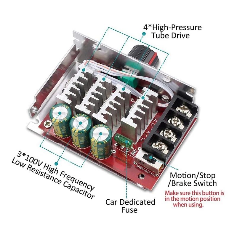 7-70V 30A PWM DC Motor Speed Controller Switch Control 12V 24V 36V 48V With 30 Amp Fuse