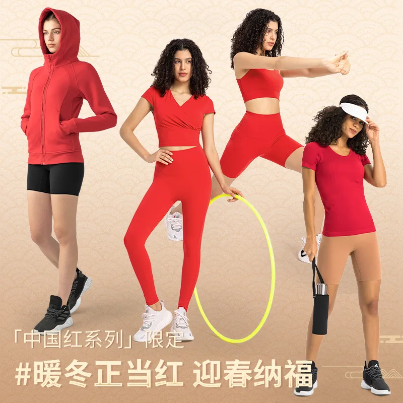 Red series yoga clothes and sports underwear hot selling combination set gym set women sports bra workout clothes for women