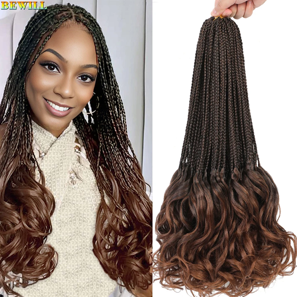 BEWILL French Curly Crochet Braids 18 Inch Ombre Brown Honey Blonde Box Braids Crochet Hair Synthetic French Curl Braiding Hair