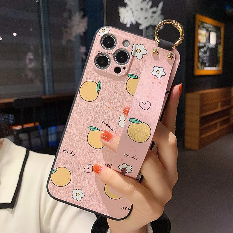 Cute Lovely Fruit Orange Soft TPU Wrist Strap Phone Case Cover
