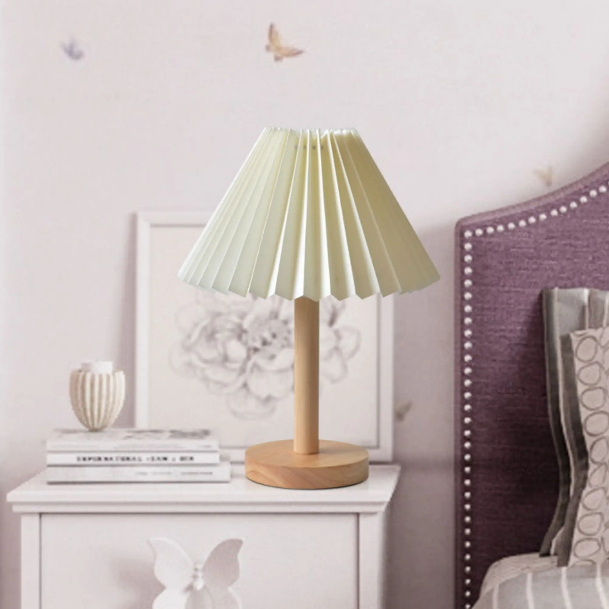 1pc pleated bedroom bedside lamp,Nordic style solid wood night lamp,bed and breakfast atmosphere lamp,decorative table lamp For bedside lamp