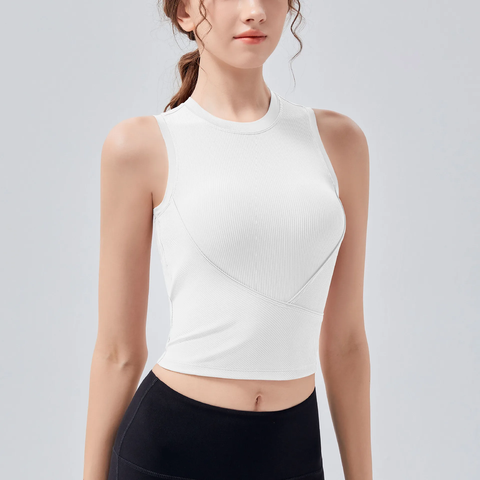 Ribbed Sports Tank Top Women Summer Sleeveless With Chest Pad Running Fitness Stretchy Tight Outer Wear Yoga Underwear Gym