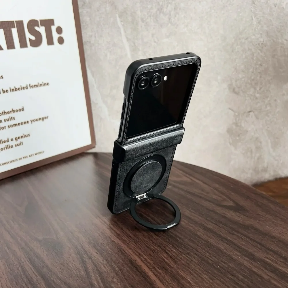 Elegant Retro PU Leather Phone Case with Rotatable Holder and Anti-Drop Back Cover