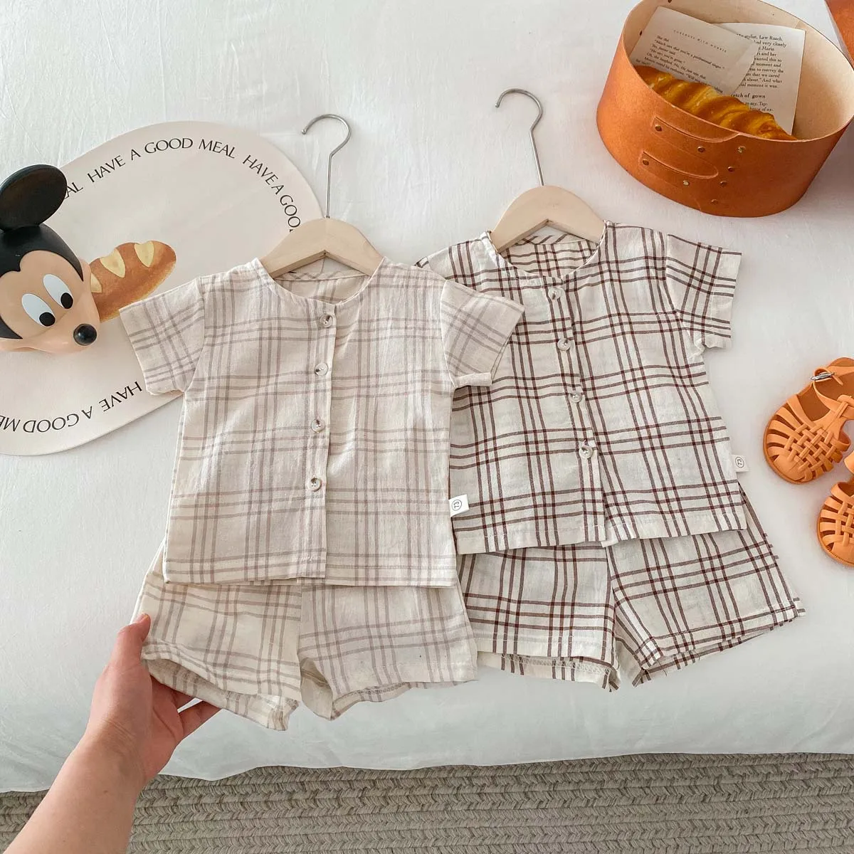 Infant Suits Baby Boys Girls Plaid Short Sleeved Top with Shorts