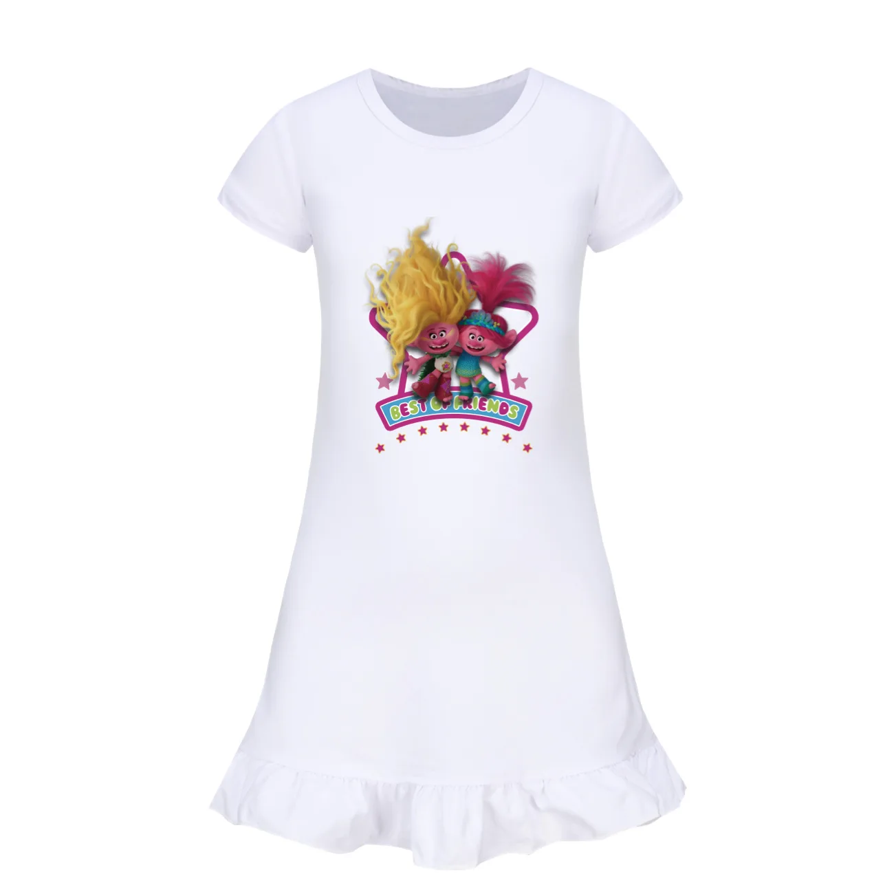 TROLLS WORLD TOUR 여아용 원피스 반팔 잠옷, 홈 원피스, 잠옷, 키즈 드레스, 3342