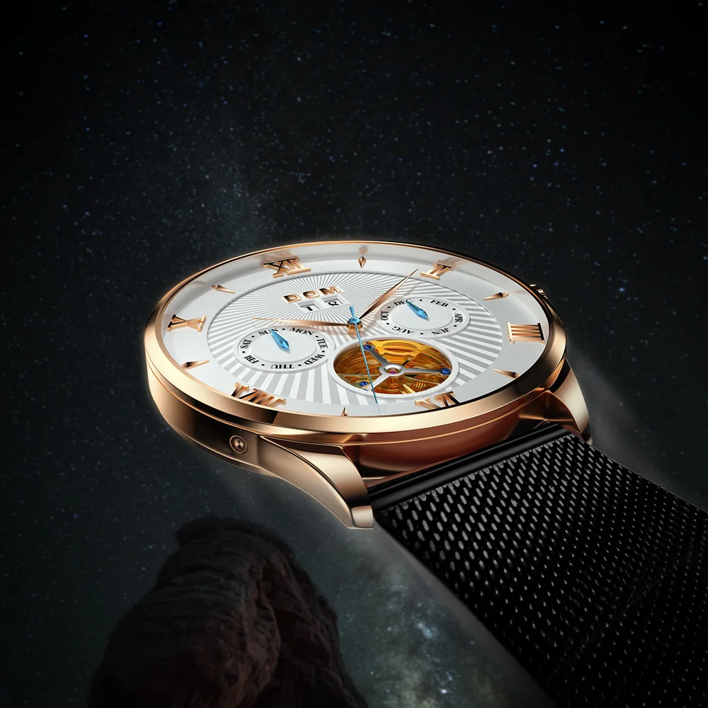DOM Fashion Mens Watches Top Brand Luxury Skeleton Watch Men Sport Steel Tourbillon Automatic Mechanical Wristwatch M-1272