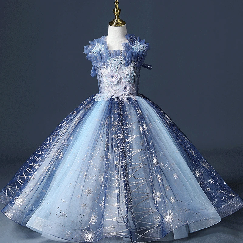 

Kids Pageant Evening Embroidery Gowns Lace Flower Gown Girl Weddings Birthday Party Dress For Girls First Communion Dresses