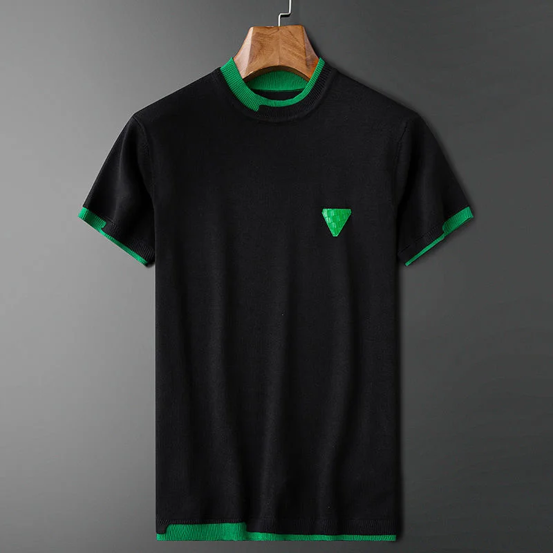 

Футболка мужская Трикотажная с коротким рукавом, Модный повседневный топ с вышивкой, круглый вырез, в Корейском стиле, черно-белая, на лето