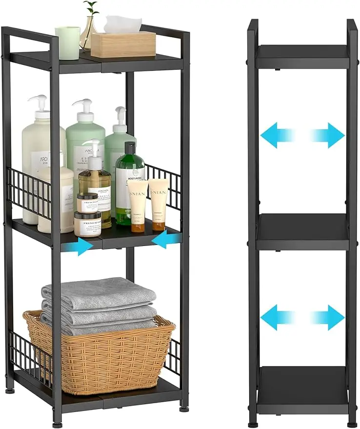 

DAOUTIME 3-Tier Metal Shelving Unit Expandable Free-Standing Narrow Open Floor Shelves Ideal for Bathroom Kitchen Laundry