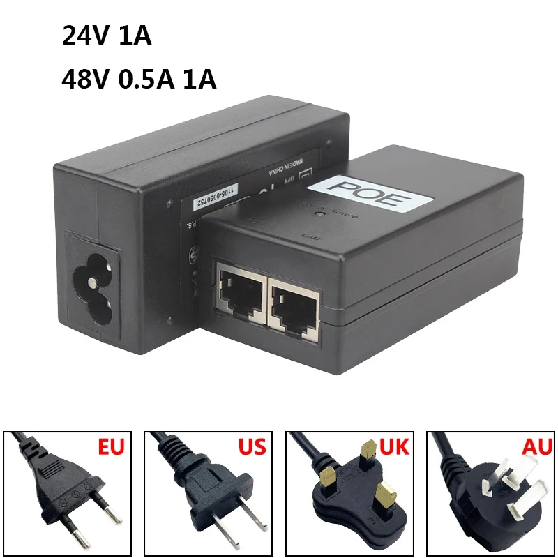 24 48 Volt 48 V 1A Adattatore Attivo Per Iniettore Poe 24V 1A 500Ma 0.5A Alimentatore Switch Adattatori Ethernet Powerline 100M Bps