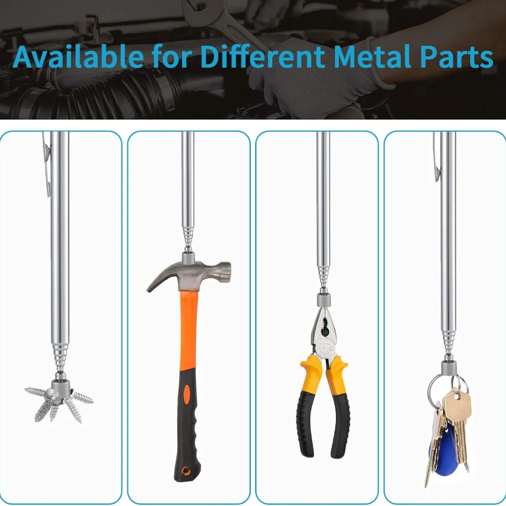 Extendable Pickup Rod Stick Portable Rotatable Silver Magnetic Pickup with Retractable Pen Clip Magnet Suction Rod Hand Tools