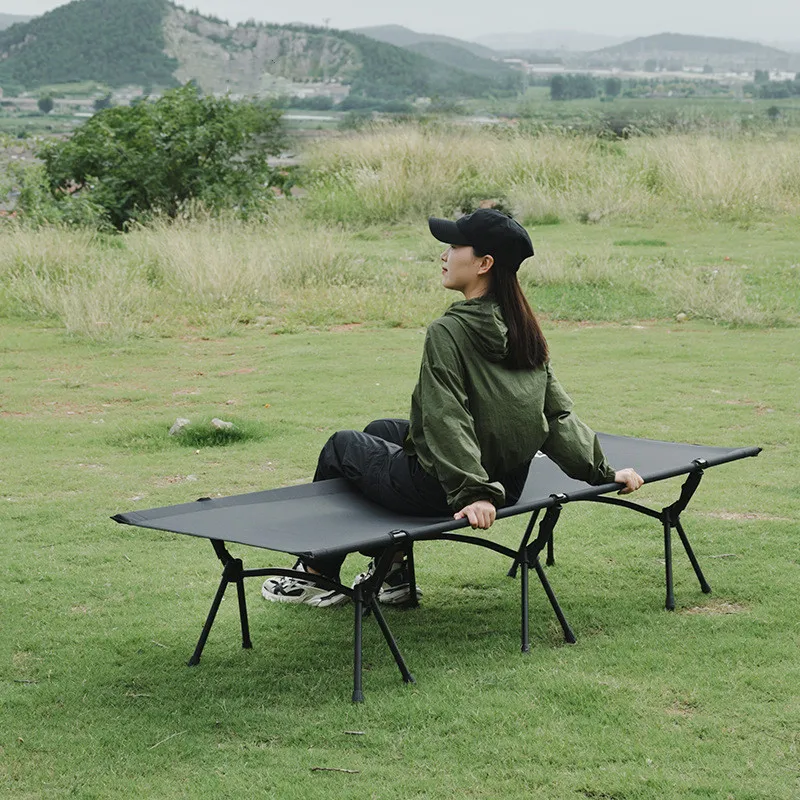 Outdoor Tent Camping Aluminum Alloy Aingle Person Marching Bed Portable Folding Lunch Bed Tactical Camping