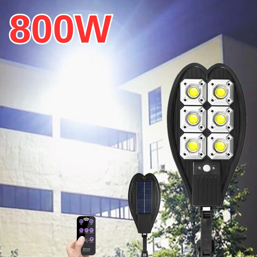 

800W LED Solar Lights Outdoor Garden Street Light With Motion Sensor 3 Modes Remote Control Waterproof Wall Light For Garage