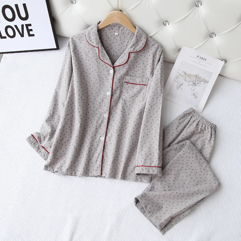 Autumn and winter new ladies pajamas long-sleeved trousers two-piece 100% cotton comfortable and cute cartoon home service suit