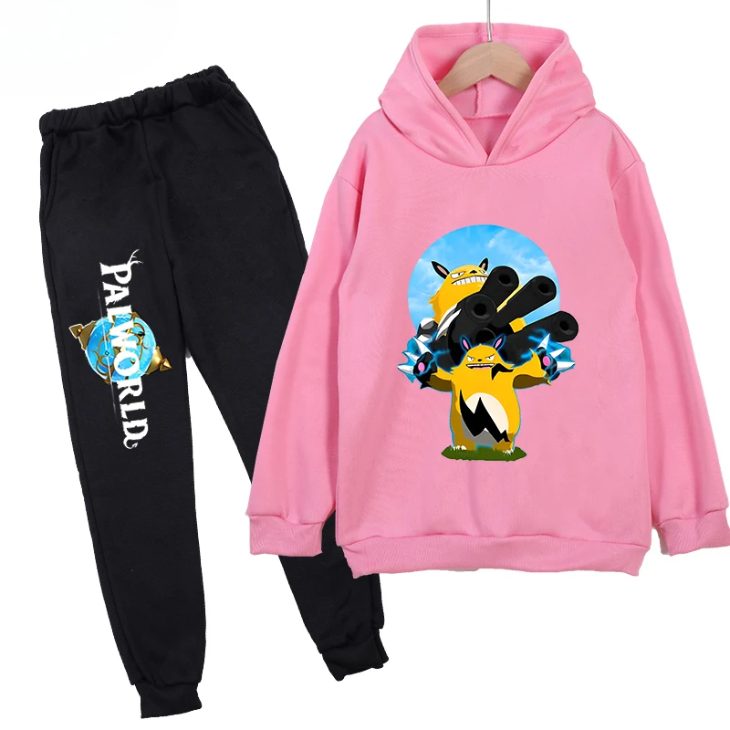thumbnail image 1 of Conjunto de sudadera y pantalones con capucha de polar con estampado infantil de Palworld, conjunto deportivo de 2 piezas adecuado para conjuntos de niños y niñas, 1 of 5