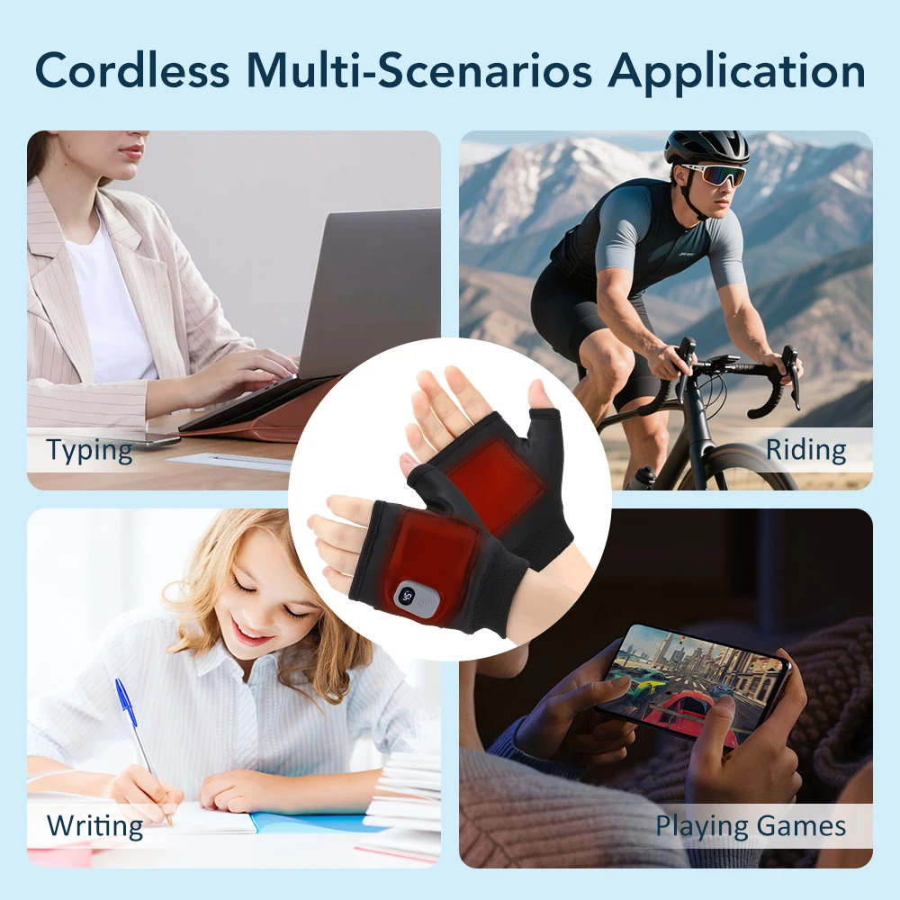 Rechargeable Electric Heated Gloves 360 Degree Heating Thermal Heated Gloves Windproof Touchscreen for Outdoor Hiking Cycling