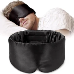 Luxurious Mulberry Silk Sleep Mask - Soft & Pressure - Free with Adjustable Velcro Ear Cover for Anti - Wrinkle Eye Care (Black)