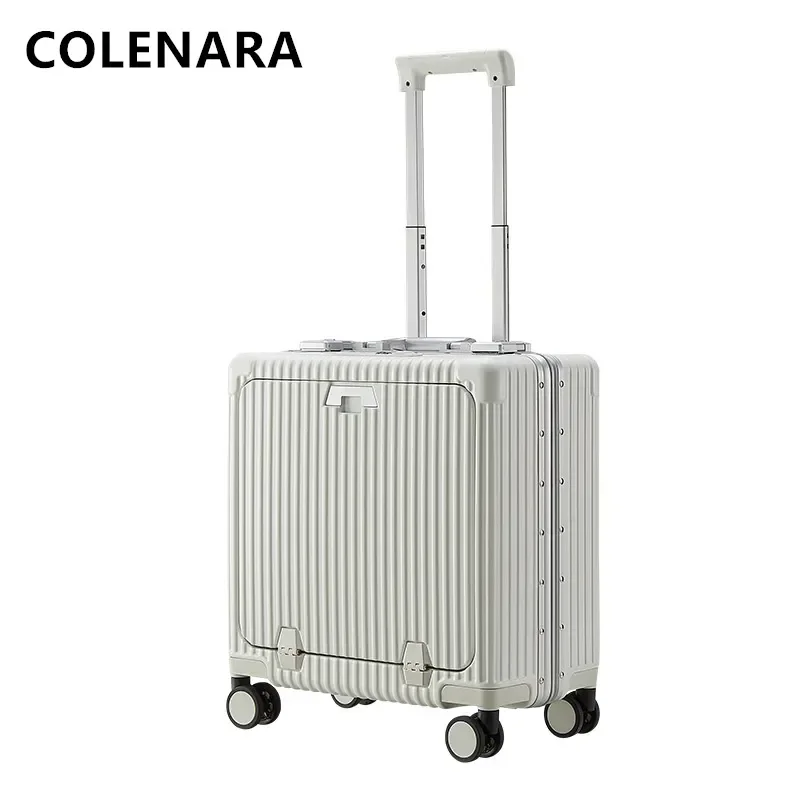 

COLENARA Carry-on Luggage 18 Inch Small Boarding Box PC Aluminum Frame Trolley Case Multi-function USB Charging Suitcase