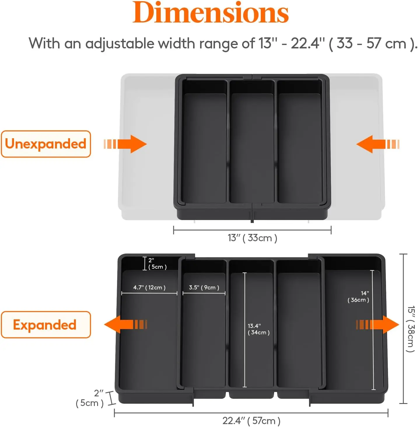 Utensil Organizer for Kitchen Drawers, Expandable Cooking Utensil Tray, Adjustable Cutlery Silverware Flatware Holder, Plastic 2