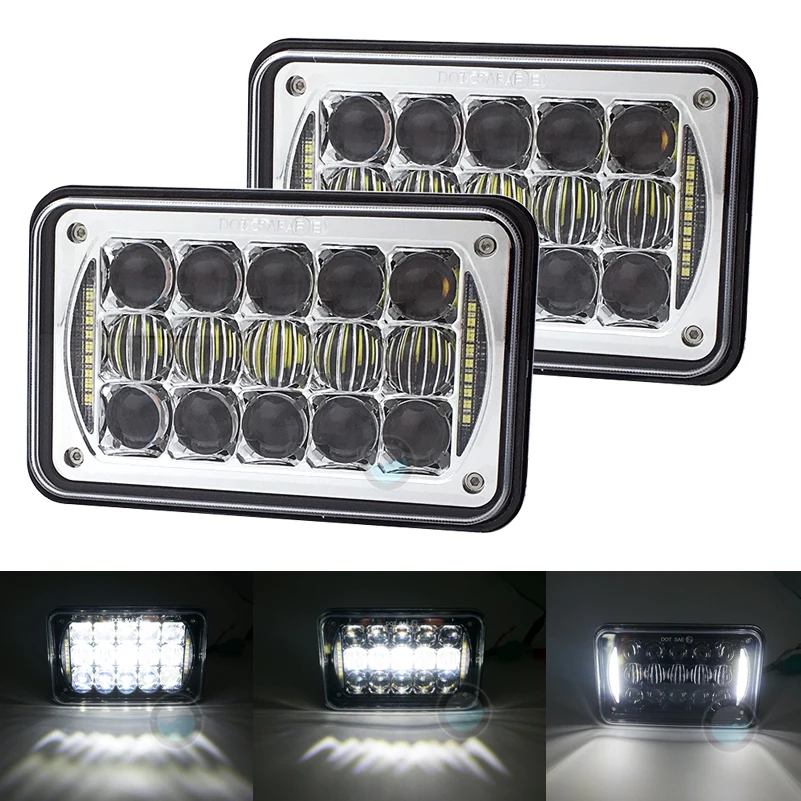 2pcs 4x6 Led Headlights Drl - Dot Approved Rectangle 6x4 5d 48w