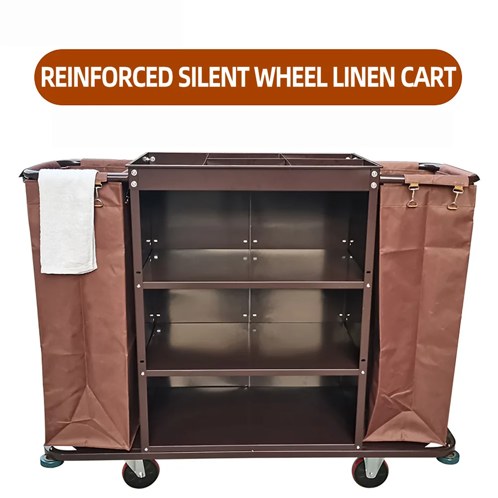 Hotel Trolley Stainless Steel Trolley Housekeeping Cart Hotel Room Service Car Multifunctional With Bag Spread