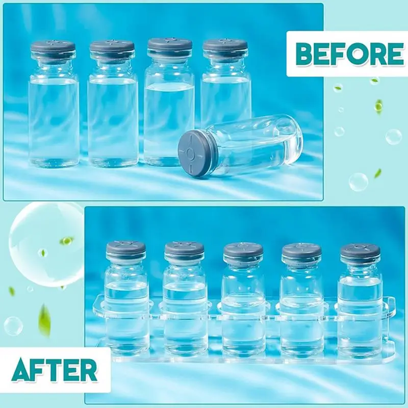 Small Vial Holder For Refrigerator 2 Pack Vial Bottle Wall Storage Racks 5 Slots Acrylic Fridge Bottle Shelf With 4 Double Sided 4