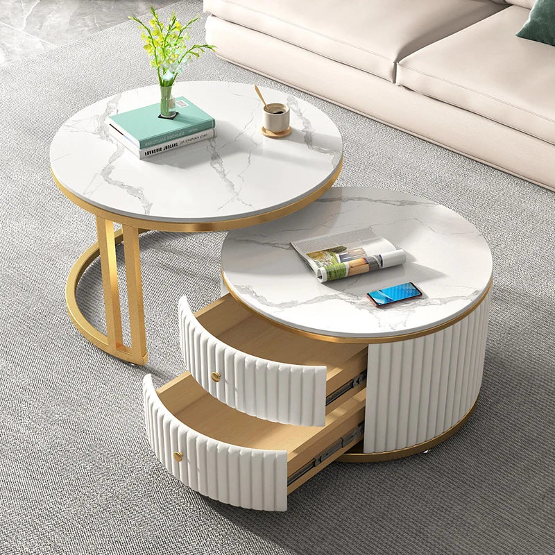

Nordic Living Room Coffee Table Drawers Storage Leather Round Coffee Table Nesting Aesthetic Mesas De Centro Para Sala Furniture