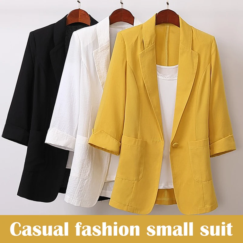 Hot Sale Cotton and Linen Suit Jacket Spring Summer Autumn Loose Casual Fashion Suit Women's Clothing Thin Shirt Blazers Blouse