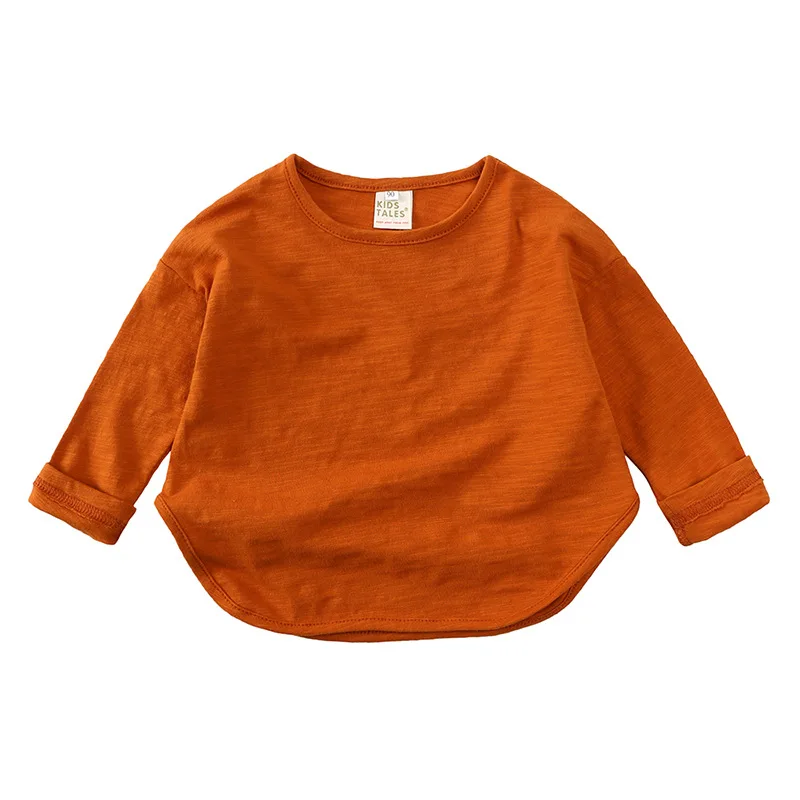 Autumn Boy Girl Baby O-neck Solid Bottoming Shirt Children Simple Casual Long Sleeves T-shirt Kid Cotton Tops Infant Unique Tees 6