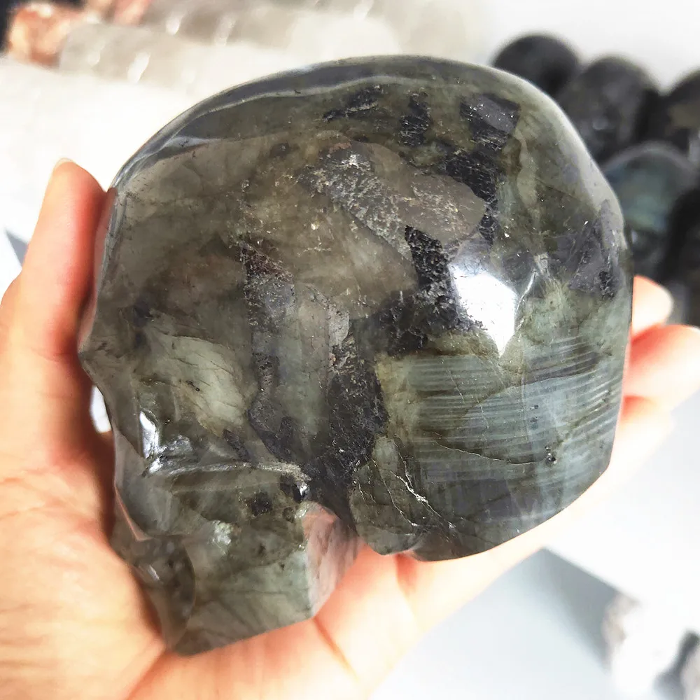 Crystal Skull Natural Labradorite Quartz Gemstone Cranium Reiki Healing Decoration 500-1.7kg 2