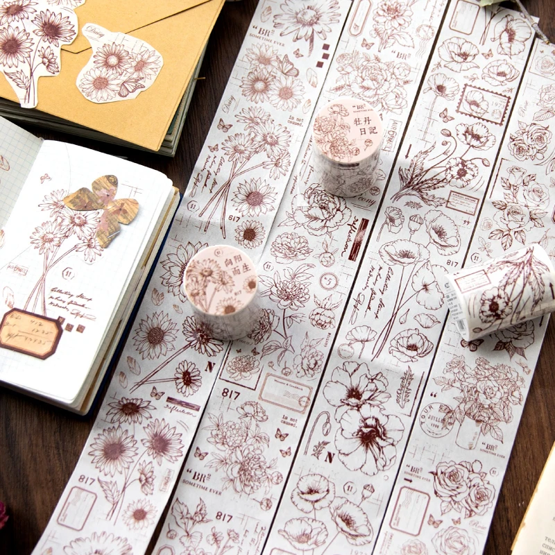 

Yoofun 5.5x200cm Washi Tape Vintage Style Flower Daisy Dandelion Masking Tape DIY for Journal Card Making Scrapbooking Decor