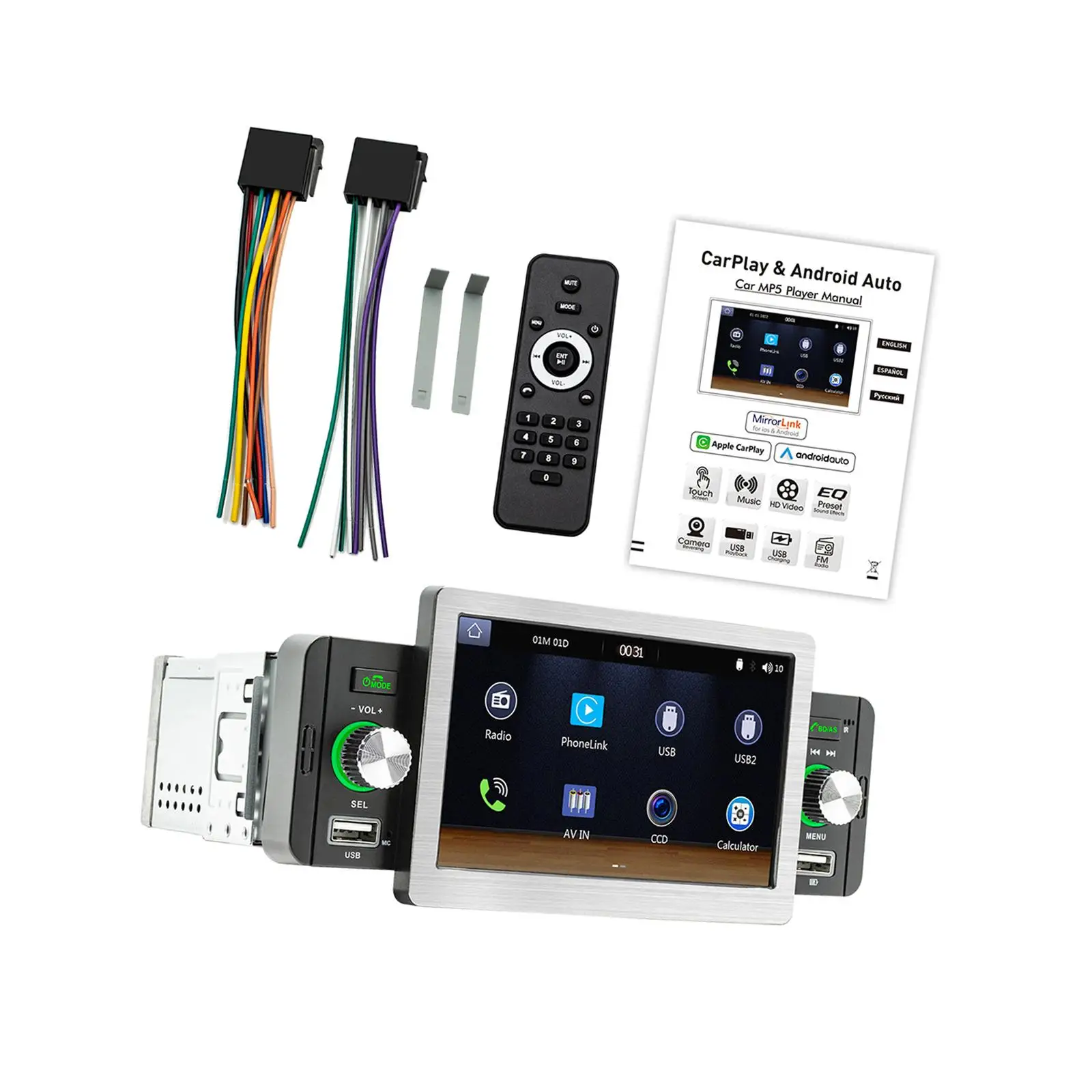 

Car MP5 Player Waterproof Remote Control Mic Wireless Portable Dual USB Multimedia Video Player Car Stereo for All Vehicles