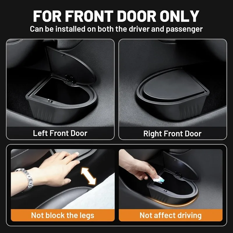 Car Door Trash 2X For Tesla Model Y Side Door Storage Box Organizer Front Seat Car Garbage Push-to-Open Lid Design